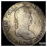1818 Mo Mexico Silver 8 Reales Chopmarked NEARLY U