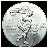 1970 Panama Silver 5 Balboas  UNCIRCULATED