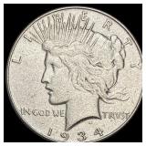 1934 Silver Peace Dollar ABOUT UNCIRCULATED