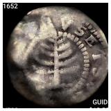 1652 Pine Tree Shilling Sm Plan, 66gr LIGHTLY CIRC