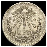 1924 M Mexico Silver 1 Peso NEARLY UNCIRCULATED