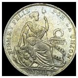 1930 Peru Silver 1 Sol NEARLY UNCIRCULATED