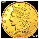 1836 $5 Gold Half Eagle CHOICE BU