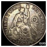 1864 Peru Silver 1/2 Sol