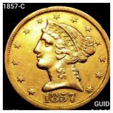 1857-C $5 Gold Half Eagle CHOICE AU