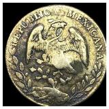 1884 Mexico Silver 1 Peso Chopmarks NEARLY UNCIRCU