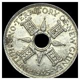 1945 New Guinea Silver 1 Shilling  UNCIRCULATED