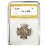 1934-D Buffalo Nickel PGA MS65