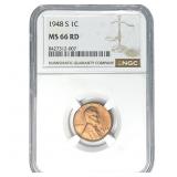 1948-S Wheat Cent NGC MS66 RD
