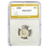 1945 Mercury Silver Dime PGA MS67
