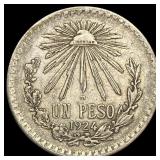 1924 M Mexico Silver 1 Peso NEARLY UNCIRCULATED