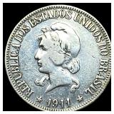1911 Brazil Silver 1,000 Reis CLOSELY UNCIRCULATED