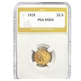 1929 $2.50 Gold Quarter Eagle PGA MS64