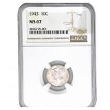 1943 Mercury Silver Dime NGC MS67