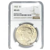 1922 Silver Peace Dollar NGC MS65