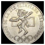 1968 Mexico Silver 25 Pesos Dancing Aztec UNCIRCUL