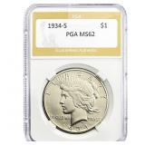 1934-S Silver Peace Dollar PGA MS62