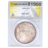 1881-S Morgan Silver Dollar ANACS MS65