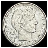 1907-O Silver Half Dollar Barber NEARLY UNCIRCULAT