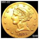1891-CC $5 Gold Half Eagle HIGH GRADE