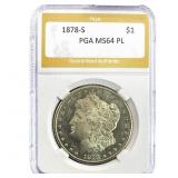 1878-S Morgan Silver Dollar PGA MS64 PL