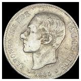 1885 Spain Silver 5 Pesetas HIGH GRADE