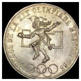 1968 Mexico Silver 25 Pesos Dancing Aztec UNCIRCUL