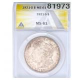 1921-S Morgan Silver Dollar ANACS MS61