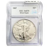 1987  ICG MS70 $1 Silver 1OZ SE