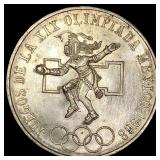 1968 Mexico Silver 25 Pesos Dancing Aztec UNCIRCUL