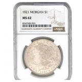 1921 Morgan Silver Dollar NGC MS62