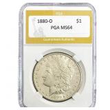 1880-O Morgan Silver Dollar PGA MS64