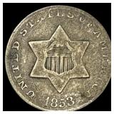 1853 Silver Three-Cent Piece LIGHTLY CIRCULATED