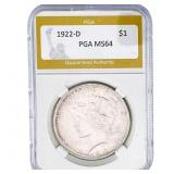 1922-D Silver Peace Dollar PGA MS64