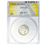 1944 Mercury Silver Dime ANACS MS67