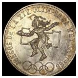 1968 Mexico Silver 25 Pesos Dancing Aztec UNCIRCUL