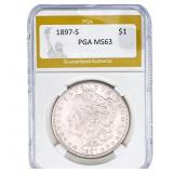 1897-S Morgan Silver Dollar PGA MS63