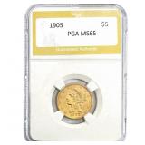 1905 $5 Gold Half Eagle PGA MS65