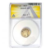 1916-D Mercury Silver Dime ANACS AG3