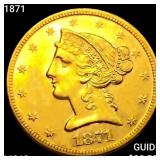 1871 $5 Gold Half Eagle UNCIRCULATED