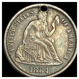1884 Silver Seated Liberty Dime (holed). HIGH GRAD