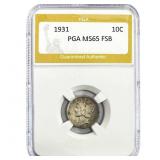 1931 Mercury Silver Dime PGA MS65 FSB