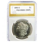 1891-S Morgan Silver Dollar PGA MS65+ DMPL