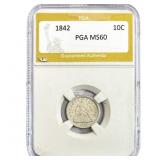 1842 Seated Liberty Dime PGA MS60