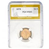 1878 $2.50 Gold Quarter Eagle PGA MS65