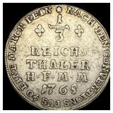 1765 German Maximilian Silver 1/3rd Thaler NEARLY