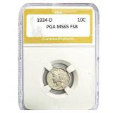1934-D Mercury Silver Dime PGA MS65 FSB