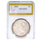 1928 Silver Peace Dollar PGA MS65