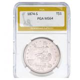 1874-S Silver Trade Dollar PGA MS64