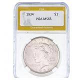 1934 Silver Peace Dollar PGA MS63